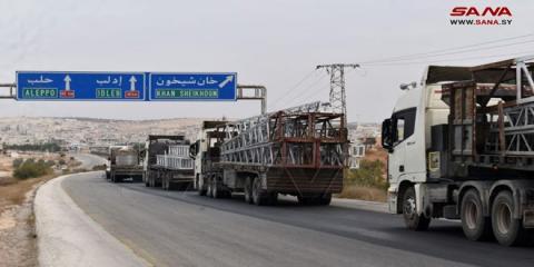 A convoy of equipment, electrical transformers arrives in Idleb to support power network