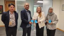 Charge d’Affaires of the Uruguayan Embassy in Malaysia, L. Mariela Machado (second right), posing for a photograph after a meeting with Bernama Acting Deputy Editor-in-Chief of News Services, Mohd Shukri Ishak (second left), in Kuala Lumpur, Friday.  Also present were Bernama Executive Editor of News Services, Mohd Haikal Mohd Isa (left), and News Services desk journalist, Nur Atiq Maisarah Suhaimi (right).