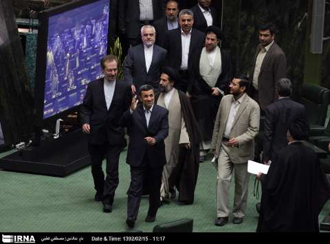 Ahmadinejad ttends Majlis session to defend New minister of Cooperatives, Labor 