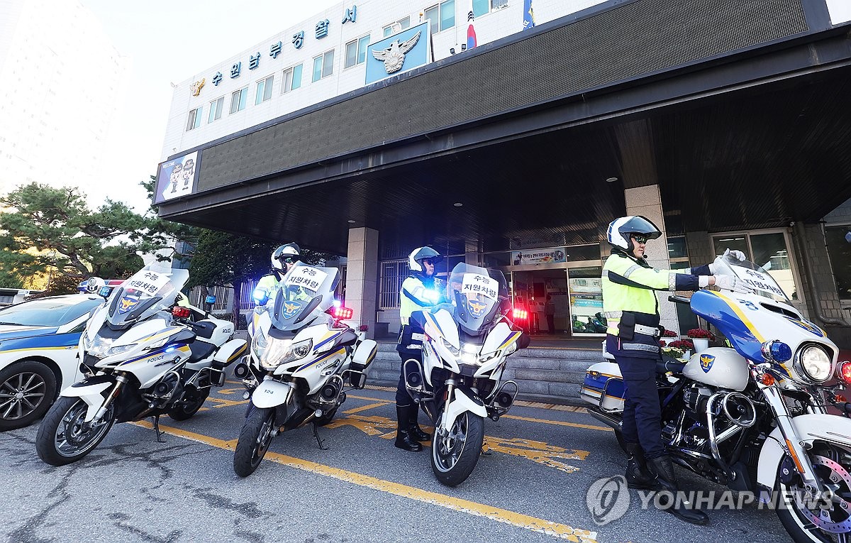 Police motorcycles for college entrance test-takers