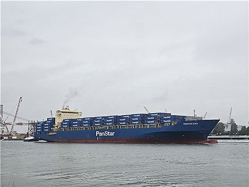 The PanStar Acro, a 2,800-TEU container ship with ice-breaking capability suited for polar navigation, arrives at a port in Rotterdam, the Netherlands, on Sept. 13, 2026, in this provided photo, following its first trial voyage to reach the destination via the Arctic route from the southeastern port city of Busan in South Korea. (PHOTO NOT FOR SALE) (Yonhap) (END)
