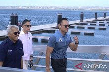 Coordinating Minister for Infrastructure and Regional Development Agus Harimurti Yudhoyono visits the marina development site at Benoa Port in Denpasar, Bali on Tuedsay (July 21, 2026).