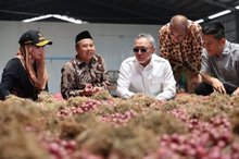 Coordinating Minister for Food Zulkifli Hasan (center) inspects shallots