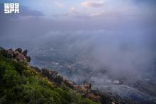 Mist Blankets Al-Baha's Mountain Peaks in Spectacular Summer Display