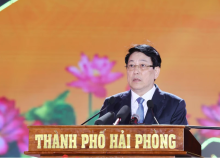State President Luong Cuong speaks at the ceremony to mark the 70th anniversary of Liberation Day of Hai Phong (Photo: VNA)