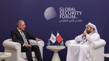 Iraqi National Security Service Chief Bassim al-Badri (left), Qatar’s Minister of State for Foreign Affairs, Mohammed bin Abdulaziz Al-Khulaifi, (right) 