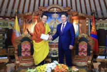  President of Mongolia H.E. Khurelsukh Ukhnaa and King of Bhutan His Majesty Jigme Khesar Namgyel Wangchuck held a tête-à-tête meeting.