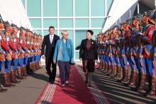 Minister of Foreign Affairs of Mongolia Battsetseg Batmunkh, Ambassador Extraordinary and Plenipotentiary of the Republic of Slovenia to Mongolia Alenka Suhadolnik and other officials greeted President Nataša Pirc Musar, First Gentleman Aleš Musar, and the Slovenian delegation at the Chinggis Khaan International Airport of Mongolia. 