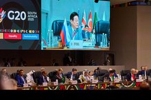 President Lee Jae Myung speaks during a session of the Group of 20 summit held in Johannesburg, South Africa, on Nov. 22, 2025. (Pool photo) (Yonhap)
