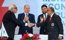 Monaco's Prince Albert II (second from left) and Selangor's Crown Prince, Tengku Amir Shah (second from right), witnessed the exchange of a memorandum of understanding (MoU) between Commodore of the Royal Selangor Yacht Club, Che Wan Mohamed Azuar (right), and Secretary-General of the Yacht Club de Monaco, Bernard d'Alessandri (left), during the Monaco Economic Forum 2023 on Nov 27.