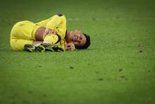 Malaysian player Arif Aiman ​​Hanapi's reaction to being pushed by a Jordanian player during the match between Malaysia against Jordan for the Group E stage in conjunction with the 2023 Asian Cup at Al Janoub Stadium. -- (photoBERNAMA)