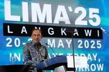Prime Minister Anwar Ibrahim speaking at the LIMA’25 opening ceremony at the Langkawi International Convention Centre (LICC) on Monday night..