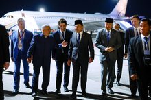 Prime Minister Anwar Ibrahim (center) accompanied by the Rais of the Republic of Tatarstan Rustam Minnikhanov (second, left) during arrives in Kazan, the capital of Russia's Republic of Tatarstan, tonight for a two-day working visit to attend the 35th ASEAN-Russia Commemorative Summit, which will be held on June 17 and 18.