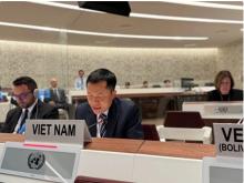 Minister Counsellor Cung Duc Han, Deputy Permanent Representative of Vietnam in Geneva, speaks at the second session of the Preparatory Committee for the 2026 Review Conference of the Nuclear Non-Proliferation Treaty. (Source: VNA)
