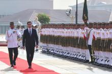 Turkmenistan President, Serdar Berdimuhamedov, inspects a guard of honour mounted by the officers and personnel of the First Battalion of the Royal Ranger Regiment at Perdana Putra Building on Thursday..