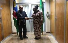 Chargé d'Affaires of Malaysia to Namibia, Dr Mohamad Rameez Yahaya (left), during a courtesy call on Namibia’s new Minister of International Relations and Trade, Ambassador Selma Ashipala-Musavyi (right), in Windhoek
