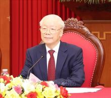 General Secretary of the Communist Party of Vietnam Nguyen Phu Trong holds phone talks with Russian President Vladimir Putin on March 26, 2024. (Photo: VNA)