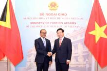 Deputy Prime Minister and Foreign Minister Pham Binh Minh (R) and Timor-Leste’s Minister of Foreign Affairs and Cooperation Dionisio Babo Soares (Photo: VNA)