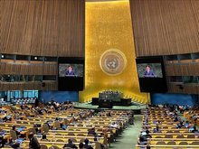 Ambassador Do Hung Viet, Permanent Representative of Vietnam to the United Nations, speaks at the high-level international conference for the peaceful settlement of the question of Palestine and the implementation of the two-state solution. (Photo: VNA)