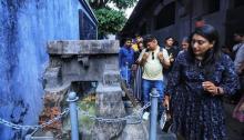 Foreign visitors to Hoa Lo Prison, a relic site in Hanoi. (Photo: VNA)