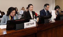 Deputy Minister of Home Affairs Nguyen Thi Ha (first from left) at the dialogue session on the country’s ninth national report on the implementation of the Convention on the Elimination of All Forms of Discrimination against Women (Photo: VNA)