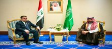 Saudi Crown Prince Mohammed bin Salman Al Saud (right), Iraqi PM, Mohammed Shia Al-Sudani (left)
