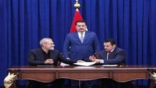 PM,  Mohammed Shia Al-Sudani (center), Iraq’s National Security Adviser, Qasim Al-Araji (right), Secretary of the Supreme National Security Council of Iran, Ali Larijani (left) 
