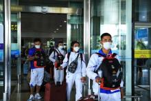 Cambodia's kickboxing team arrive in Vietnam (Photo: VNA)