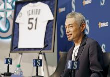 Former Seattle Mariners outfielder Ichiro Suzuki attends a press conference in Seattle on Jan. 21, 2025, after it was announced earlier in the day that he had become the first Asian player to be inducted into the U.S. National Baseball Hall of Fame. (Kyodo)