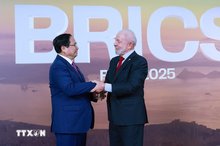 Brazilian President Lula da Silva welcomes Prime Minister Pham Minh Chinh. (Photo: VNA)