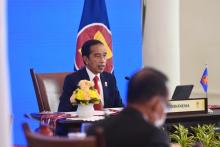 Presiden Joko Widodo during the 22nd South Korea - ASEAN Summit virtual meeting on Tuesday (Oct 26). (ANTARA/HO-Biro Pers Sekretariat Presiden/Lukas)