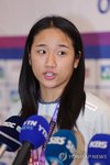 World No. 1 badminton player An Se-young speaks to reporters upon arrival home at Incheon airport, west of Seoul, on Aug. 25, 2026, from New Delhi, where she claimed her second career world title at the Badminton World Federation World Championships on Aug. 23 with a victory over her longtime Japanese rival Akane Yamaguchi. (Yonhap) (END)