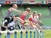 Competitors take part in the men's hurdle race event for the 80-89 age group at the venue of the World Masters Athletics Championships at Daegu Stadium in the southeastern city of Daegu on Aug. 25, 2026. (Yonhap) (END)