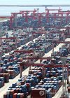 Shipping containers are stacked at a pier in South Korea's southeastern port city of Busan on Sept. 1, 2026. South Korea's exports surged 68.7 percent from a year earlier to US$98.25 billion in August, buoyed by strong semiconductor shipments, according to the Ministry of Trade, Industry and Resources. (Yonhap) (END)