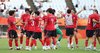 South Korean players celebrate after beating China 2-1 in the teams' semifinal match in men's football at the Aichi-Nagoya Asian Games at Nagai Stadium in Osaka, central Japan, on Sept. 30, 2026. South Korea won the match 2-1. (Yonhap) (END)