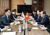 South Korean Industry Minister Kim Jung-kwan (L) holds talks with Vietnamese Science and Technology Minister Vu Hai Quan (R) during their meeting in Seoul on Sept. 30, 2026, in this photo released by the South Korean industry ministry. (PHOTO NOT FOR SALE) (Yonhap) (END)