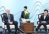Unification Minister Chung Dong-young (R), South Korea's point man on inter-Korean relations, talks with new Irish Ambassador to South Korea Sean Hoy (L) during their meeting at the government complex in Seoul on Sept. 4, 2026. (Yonhap) (END)