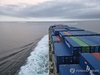 The PanStar Acro, a 2,800-TEU container ship with ice-breaking capability suited to polar navigation, sails in the Arctic Ocean on Aug. 31, 2026, with floating ice seen in front of the ship, as it makes South Korea's first trial voyage to reach Rotterdam in the Netherlands via the Arctic route, in this photo released by the oceans and fisheries ministry. (PHOTO NOT FOR SALE) (Yonhap) (END)