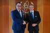 Head of the National Research and Innovation Agency (BRIN) Arif Satria (left) shakes hands with the Director General of the International Atomic Energy Agency (IAEA), Rafael Mariano Grossi