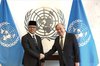 Indonesia’s Foreign Affairs Minister Sugiono (left) meets UN Secretary-General Antonio Guterres (right) at U.N. headquarters in New York, Monday (Feb. 16, 2026). (ANTARA/HO-MoFA)