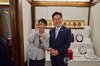 President Lee Jae Myung (R) wears glasses gifted by Japanese Prime Minister Sanae Takaichi, who is wearing Lee's glasses, as they pose for a photo at a hotel in Andong, about 190 kilometers southeast of Seoul, following their summit meeting on May 19, 2026, in this photo provided by the presidential office. (PHOTO NOT FOR SALE) (Yonhap)