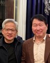 This image, posted on SK Group's Facebook account on June 2, 2026, shows Jensen Huang (L), chief executive officer (CEO) of U.S. chip giant Nvidia Corp., with SK Group Chairman Chey Tae-won in Taipei. (PHOTO NOT FOR SALE) (Yonhap)