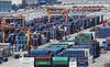 Containers are stacked at a port in Pyeongtaek, south of Seoul, in this file photo from May 8, 2026. (Yonhap)