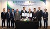 Officials of South Korean shipbuilding giant HD Hyundai Co. and U.S. engineering and construction company Kiewit attend a signing ceremony for a new joint venture, HD-Kiewit Shipbuilding LLC, in Houston, the United States, on Oct. 22, 2026, in this photo provided by HD Hyundai. (PHOTO NOT FOR SALE) (Yonhap)