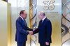 Prime Minister Datuk Seri Anwar Ibrahim (left) shakes hands with Russian President Vladimir Putin before the ASEAN-Russia Commemorative Summit Gala Dinner at the Gallery Area of the Tatar State Academic Theatre
