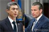 This composite photo, created using an image released by AFP, shows Defense Minister Kang Shin-chul (L) and U.S. Defense Secretary Pete Hegseth. (PHOTO NOT FOR SALE) (Yonhap)