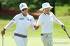 Im Jin-hee (L) and Lee So-mi of South Korea celebrate after Lee's birdie putt on the fifth hole during the final round of the Dow Championship at Midland Country Club in Midland, Michigan, on June 29, 2025, in this Getty Images photo. (Yonhap)