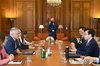 South Korean Trade Minister Yeo Han-koo (R) holds a meeting with Mathias Cormann (2nd from L), secretary-general of the Organization for Economic Cooperation and Development, in Paris on June 3, 2026, in this photo provided by Yeo's office. (PHOTO NOT FOR SALE) (Yonhap)