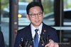 Science Minister Bae Kyung-hoon answers reporters' questions ahead of his attendance at the Korea AI Ecosystem Reception, hosted by Nvidia CEO Jensen Huang, in Seoul on June 8, 2026. (Pool photo) (Yonhap)