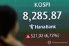 Financial data is shown on a screen inside the dealing room in Hana Bank in central Seoul, on June 12, 2026. (Yonhap)